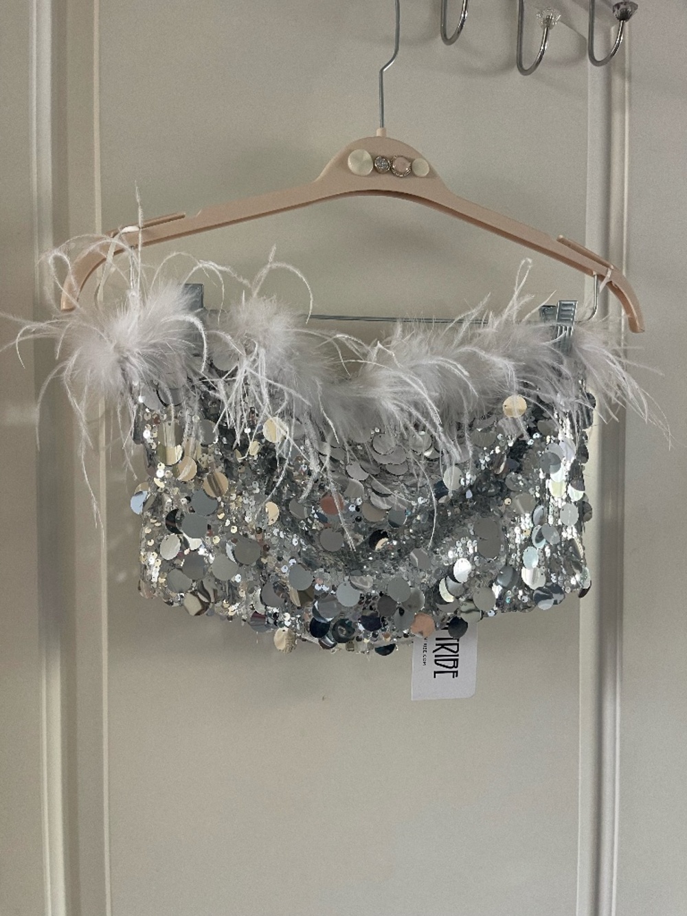 Sequin & Feather Crop Top